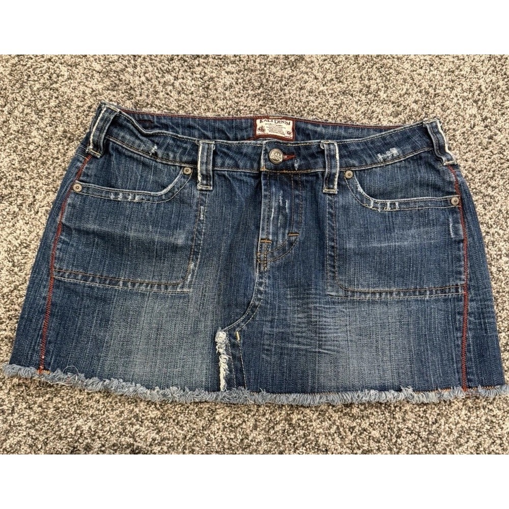 Kali Denim Jean Mini Skirt Juniors' Size 7 Distressed Low Rise Vintage Y2K